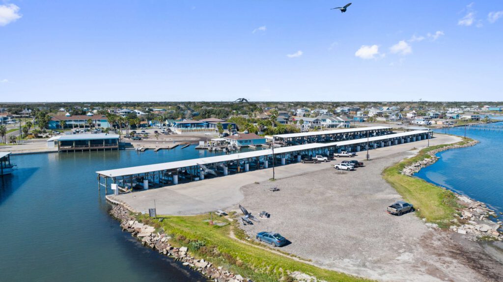 Bluff's Landing covered marina slips on the water