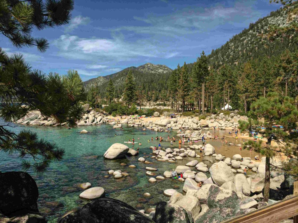 Lake Tahoe shoreline at dawn